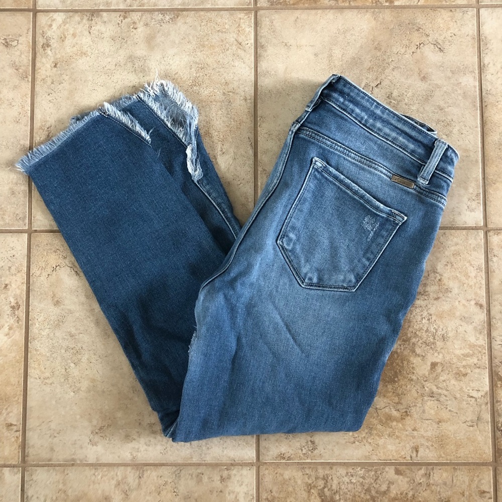 KanCan Medium Blue Ankle Crop Jeans with Frayed Hem